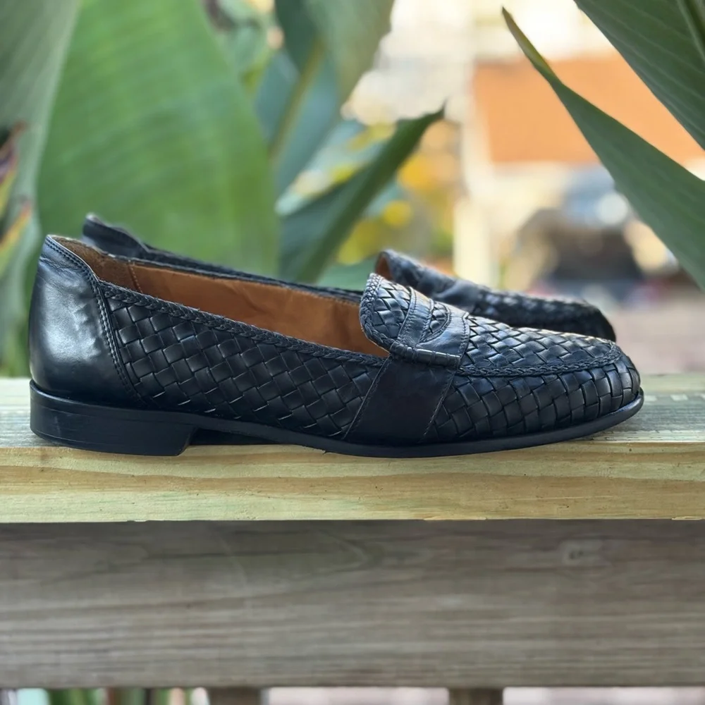 Zelli Italia Nicola Black Woven Calfskin Penny Loafers Handmade Italy Men 10.5M - Picture 9 of 14